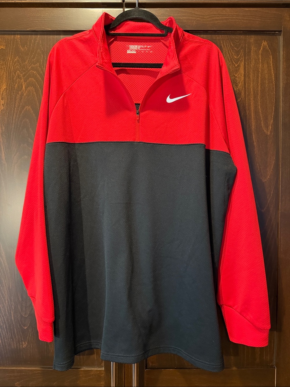 Nike Golf Red and Black Quarter-Zip Pullover with White Swoosh